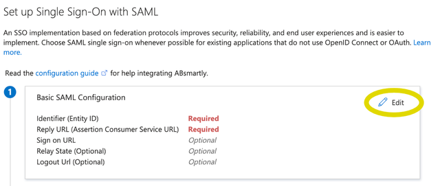 A screenshot of the Basic SAML Configuration panel and the Edit button