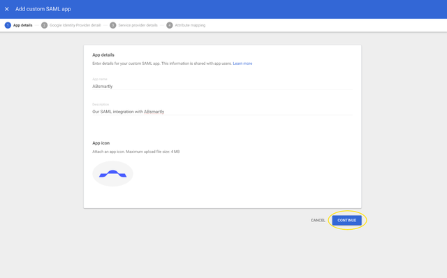 Google Admin Console Create App Step 1