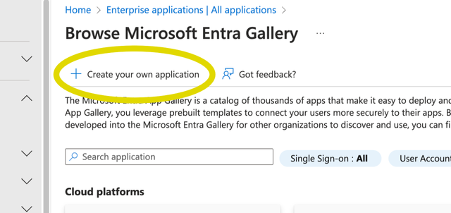 A screenshot of the Create application button