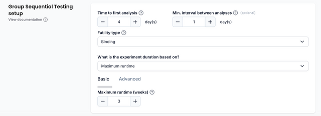 Group Sequential Testing setup