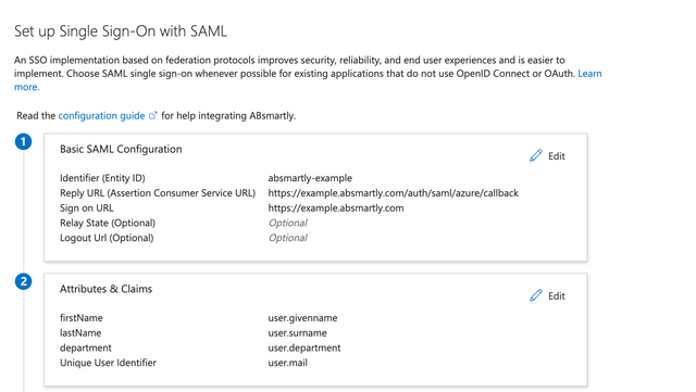 A screenshot of the completed SAML Based Sign-on page