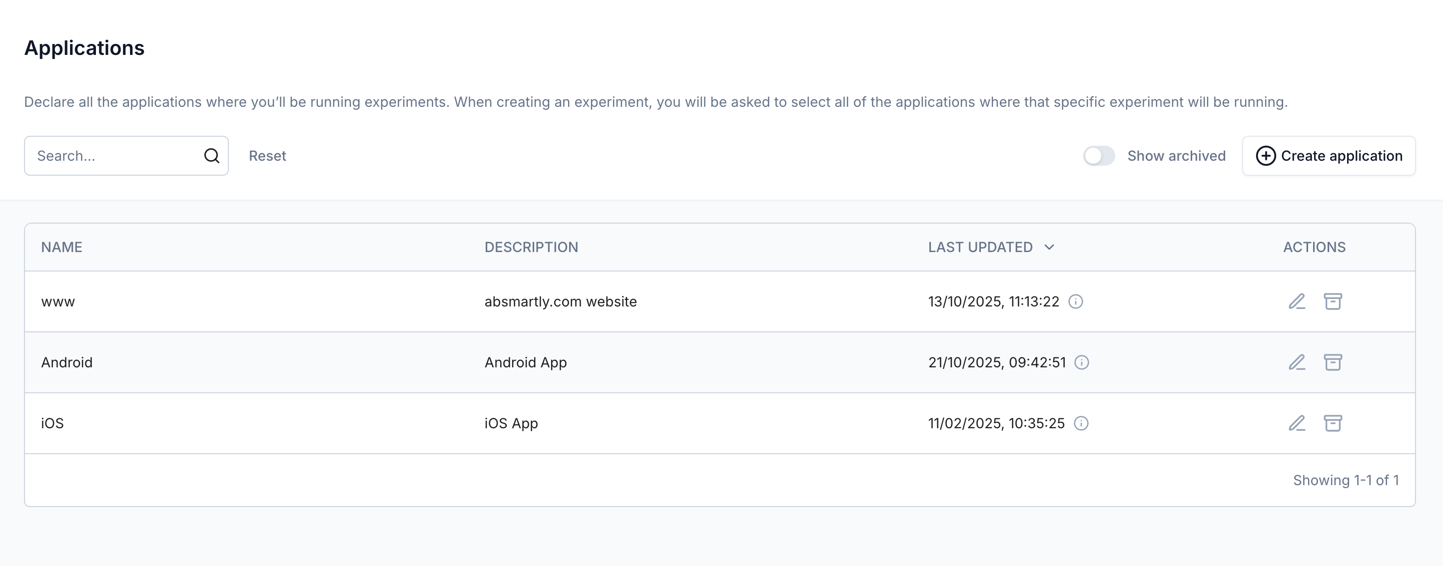 Applications page