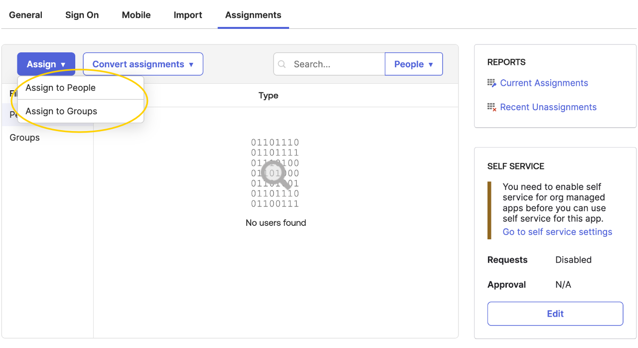 Okta Assignments tab