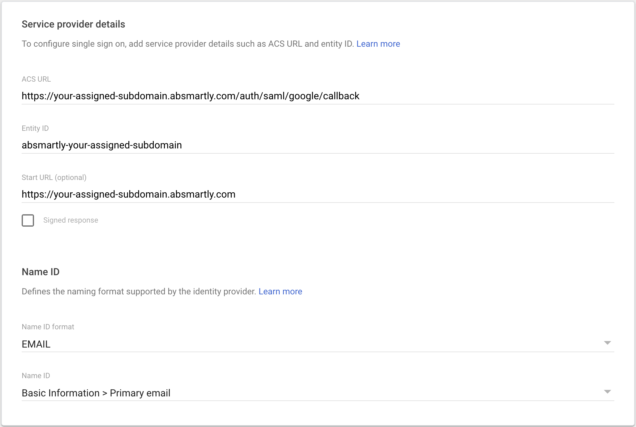 Google Admin Console Create App Step 3