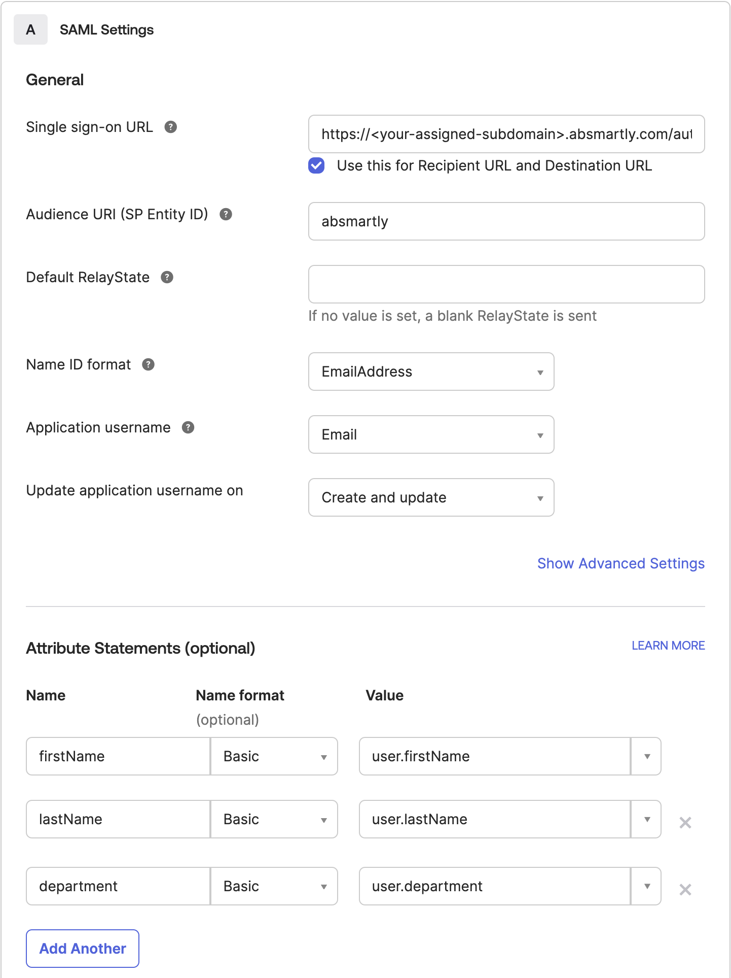 Okta Create SAML Integration step 2