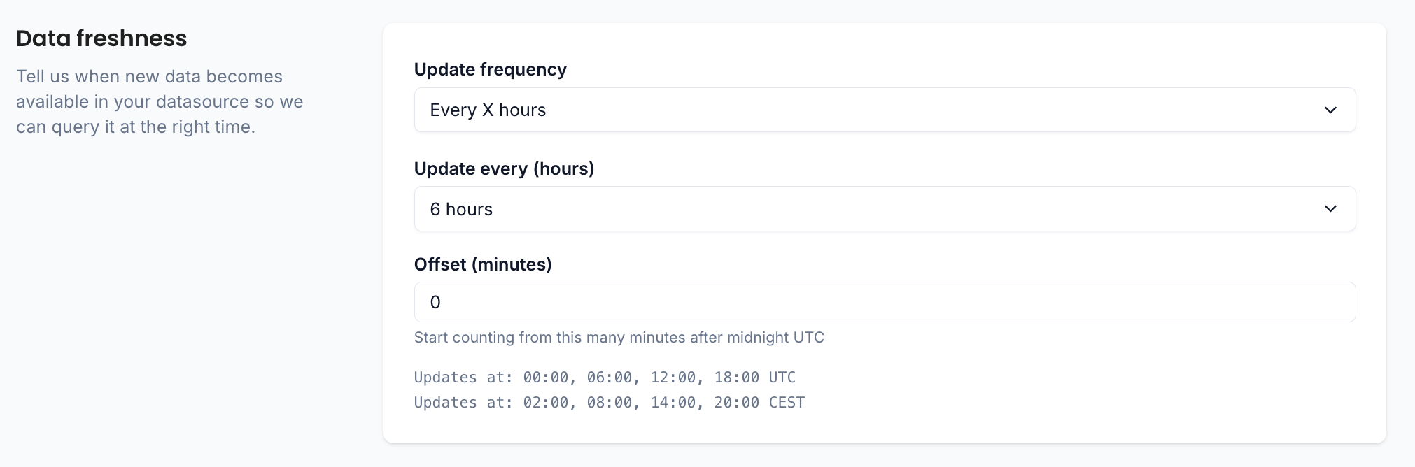 Data freshness configuration