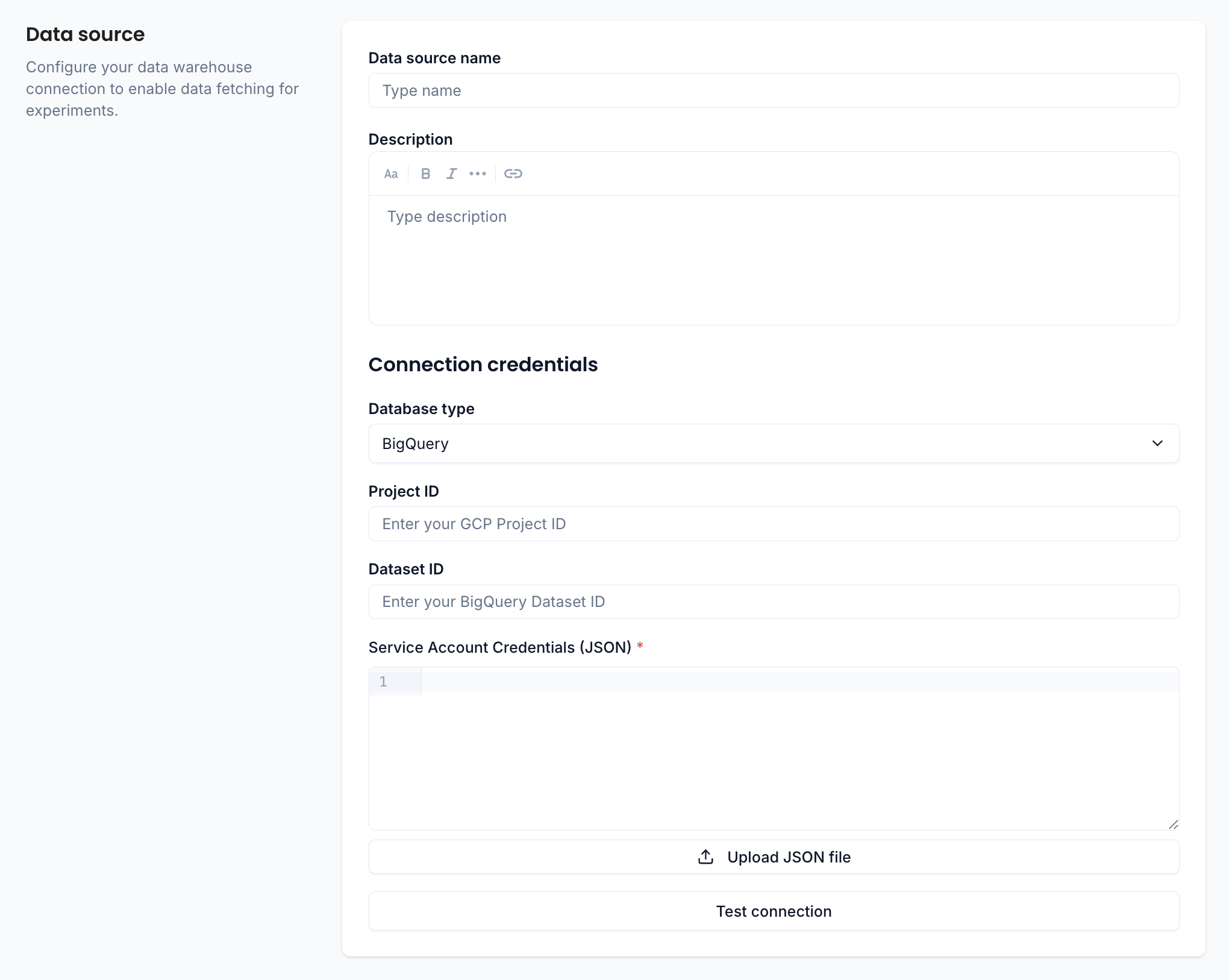 BigQuery data source configuration