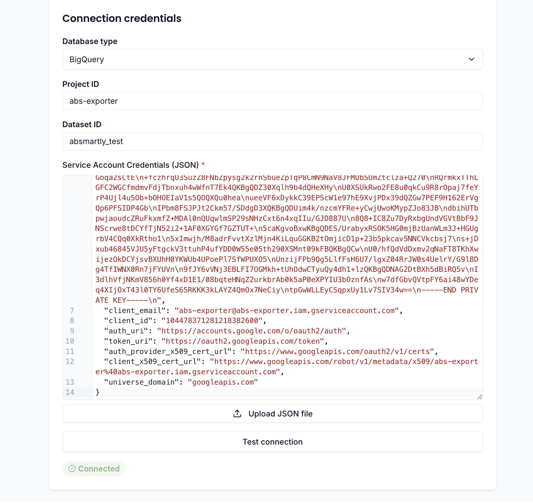 Successful BigQuery connection test