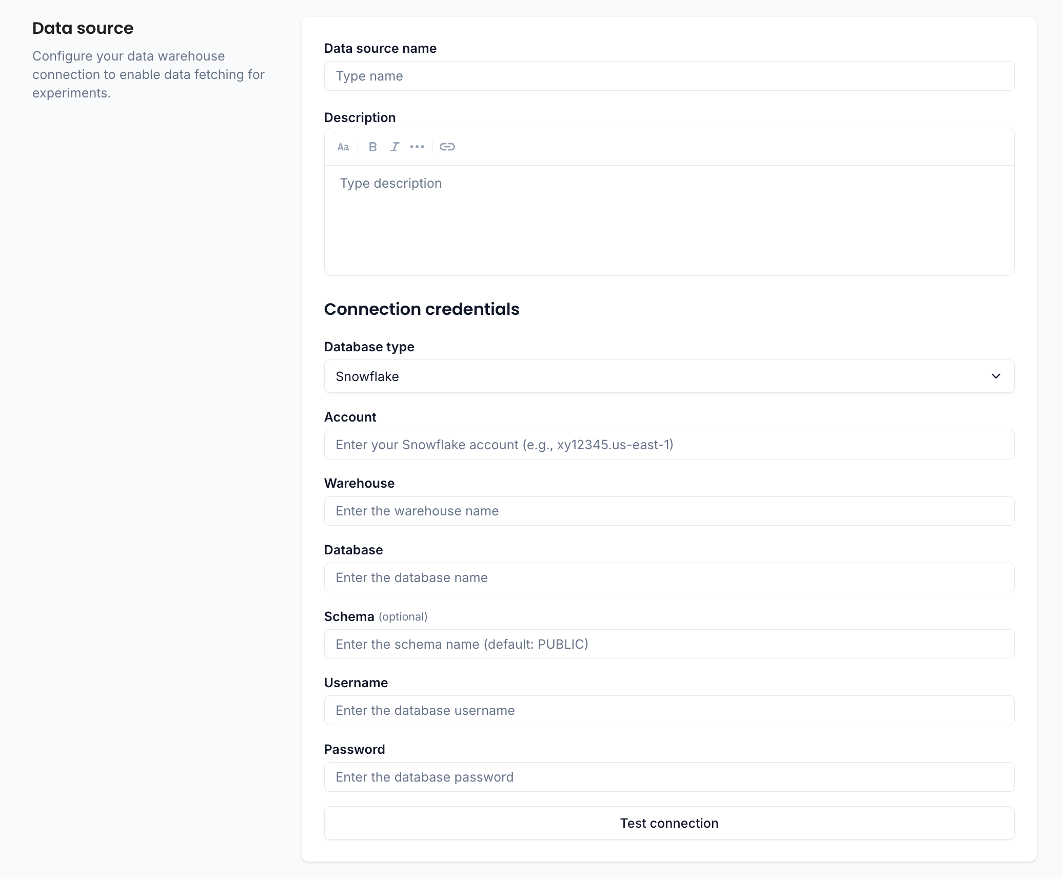 Snowflake data source configuration