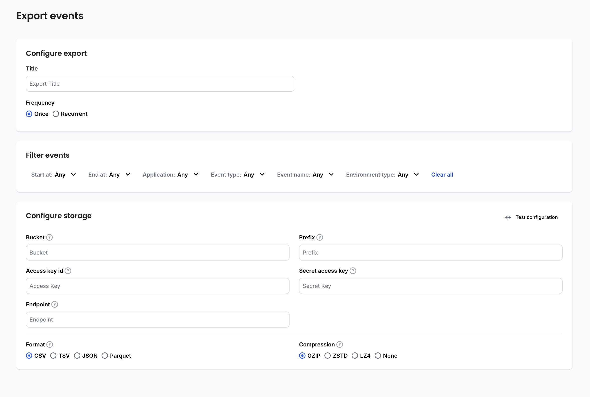 Export events page
