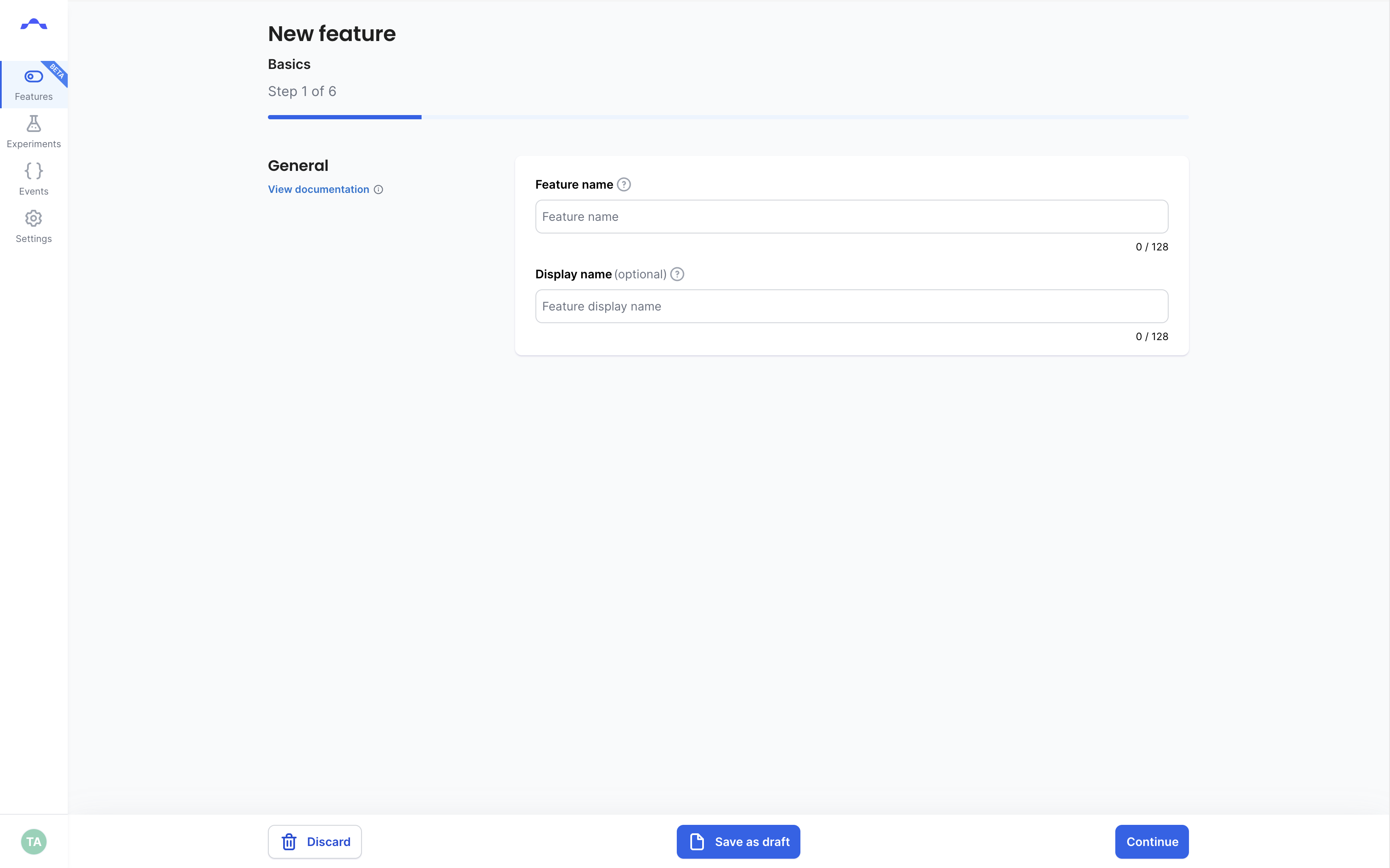 Basics step of the Feature Flag creation form.