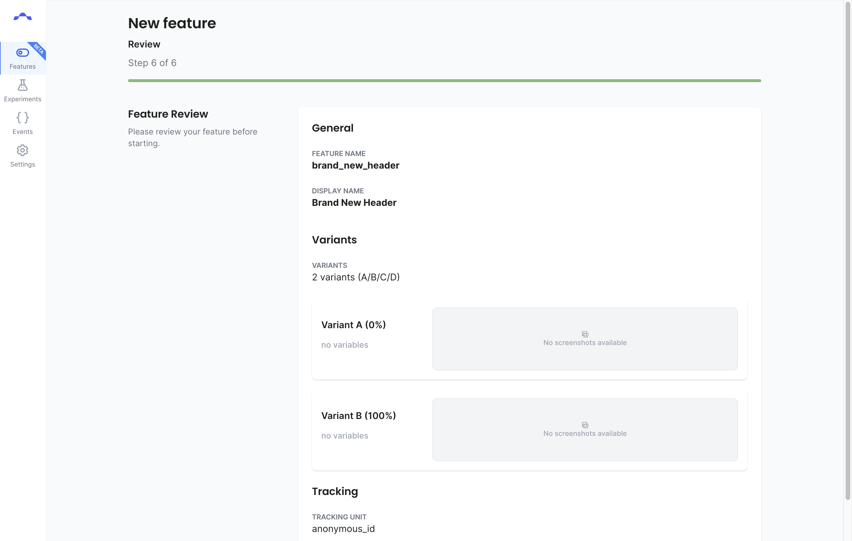 The Review step of the Feature Flag creation form.
