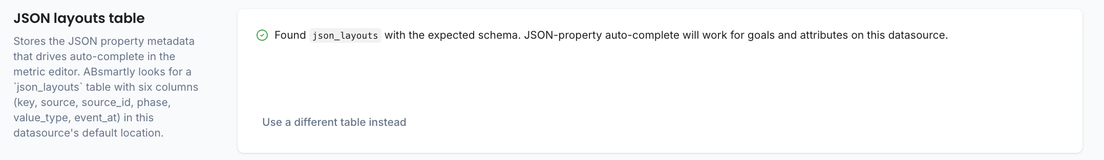 JSON layouts table automatically detected