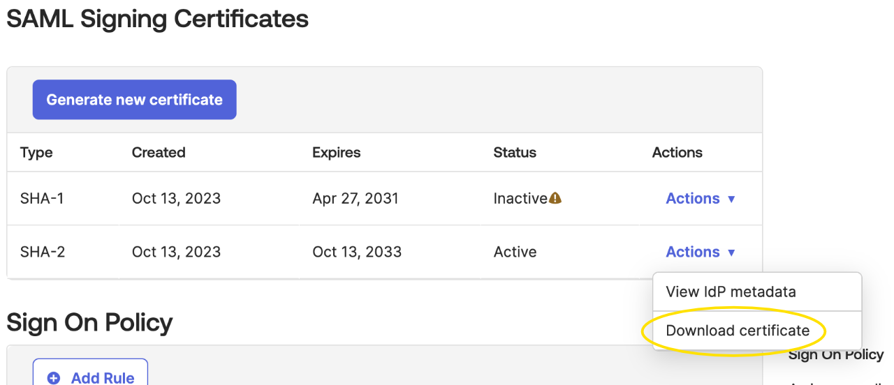 Okta Download IdP metadata